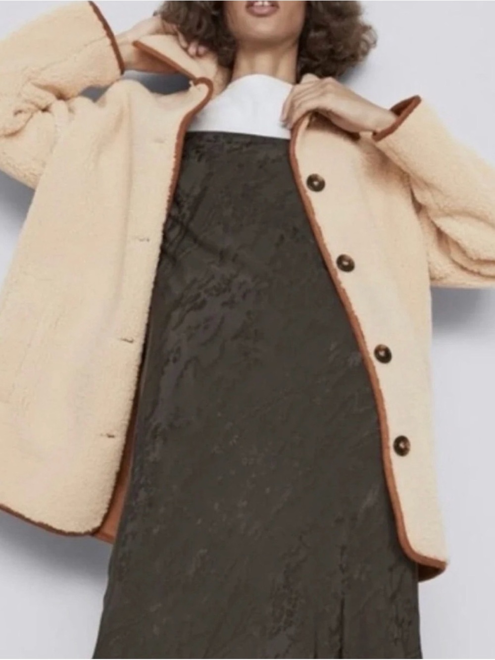 ZARA Cream Sherpa Button-Front Jacket